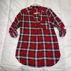 Silky plaid tunic length blouse by CALS